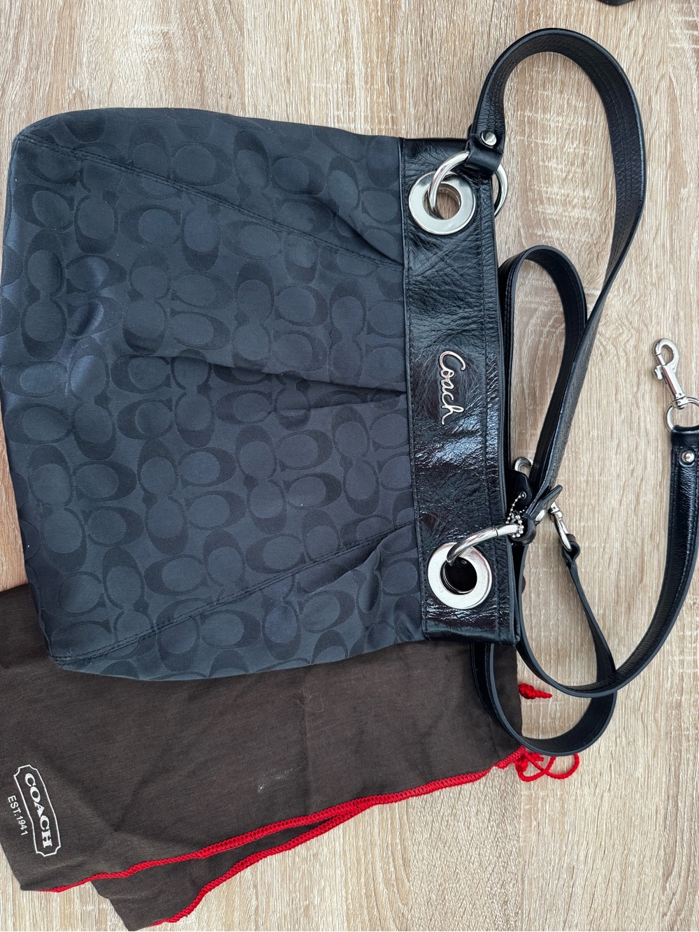 Coach Black Signature Canvas Shoulder and Crossbody Bag with Leather Trim